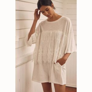Anthropologie LyreBird Cotton Lace Twofer Romper Mesh Embroidered XXS NWT 284165